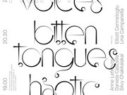 Poster "Soundless voices, bitten tongues, haptic hands" by Dominique Hurth, poster design: © Indre Klimaite (Klimaite Klimaite)